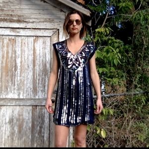 Navy, Silver & Gold Sequin Dress
